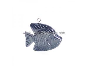 Hematite Golden Fish 25x30mm Pendant